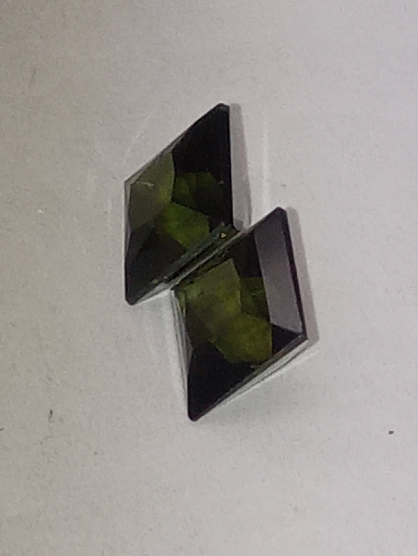 tourmaline gemstones olive green, matched pair, 2 stones 6mmx6mm princess cuts, 2.45ctw