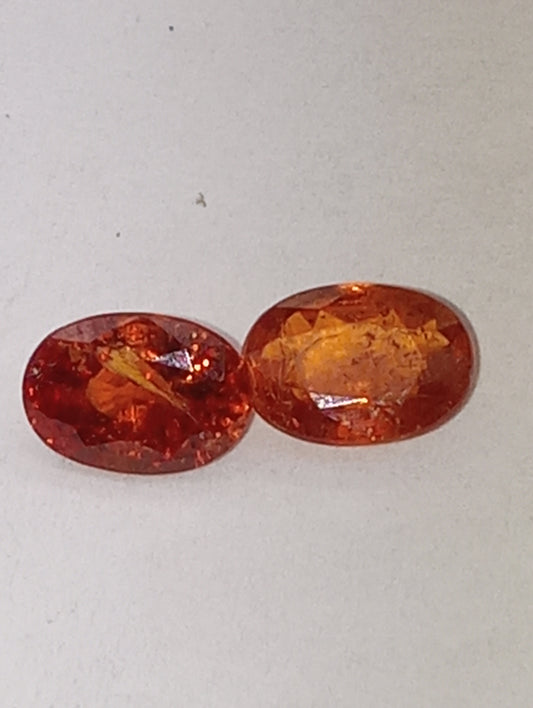 garnet gemstone mandarin spessartite, 7mmx5mm oval cuts, 2 stones, 2.18ctw