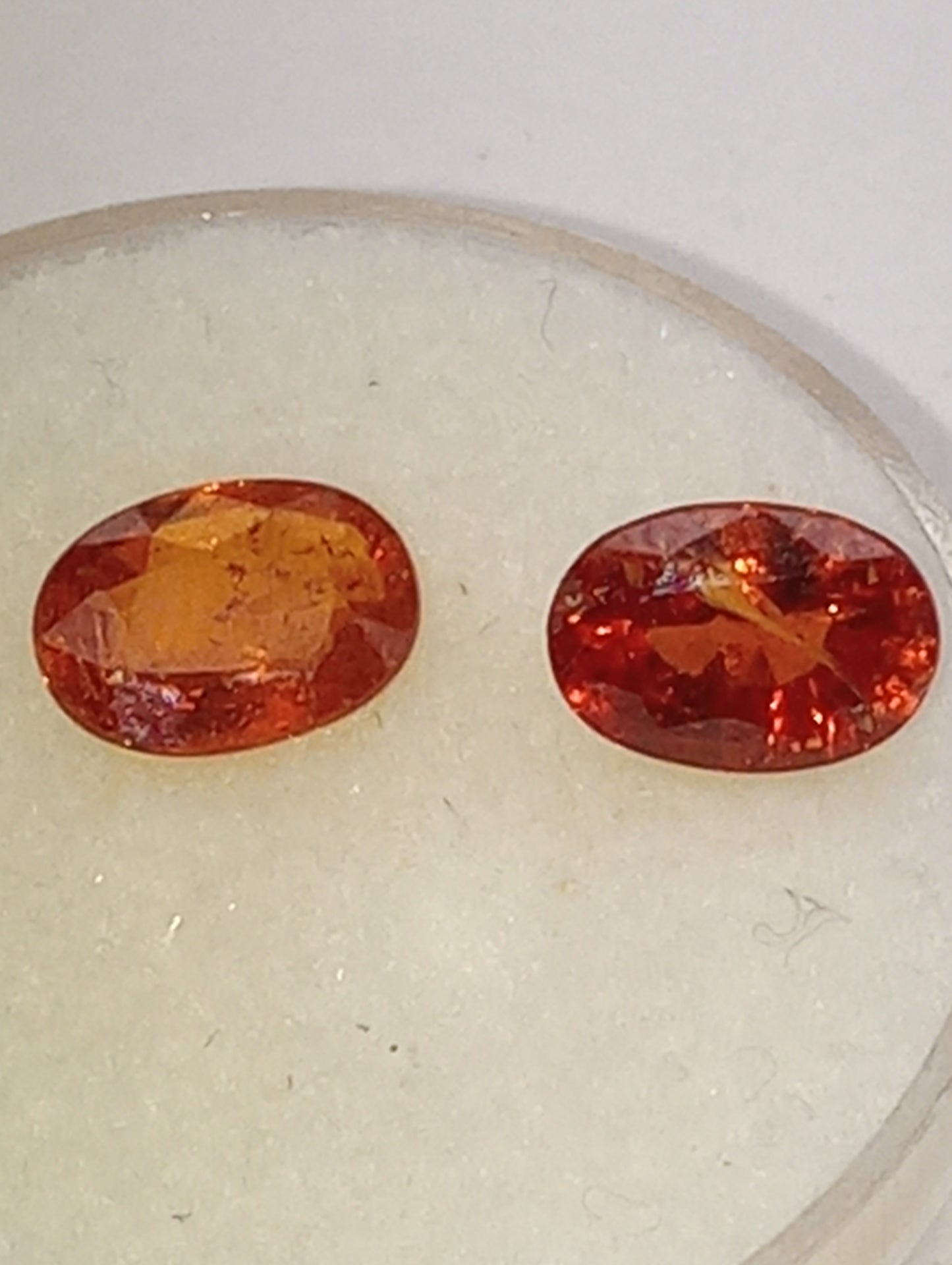 garnet gemstone mandarin spessartite, 7mmx5mm oval cuts, 2 stones, 2.18ctw