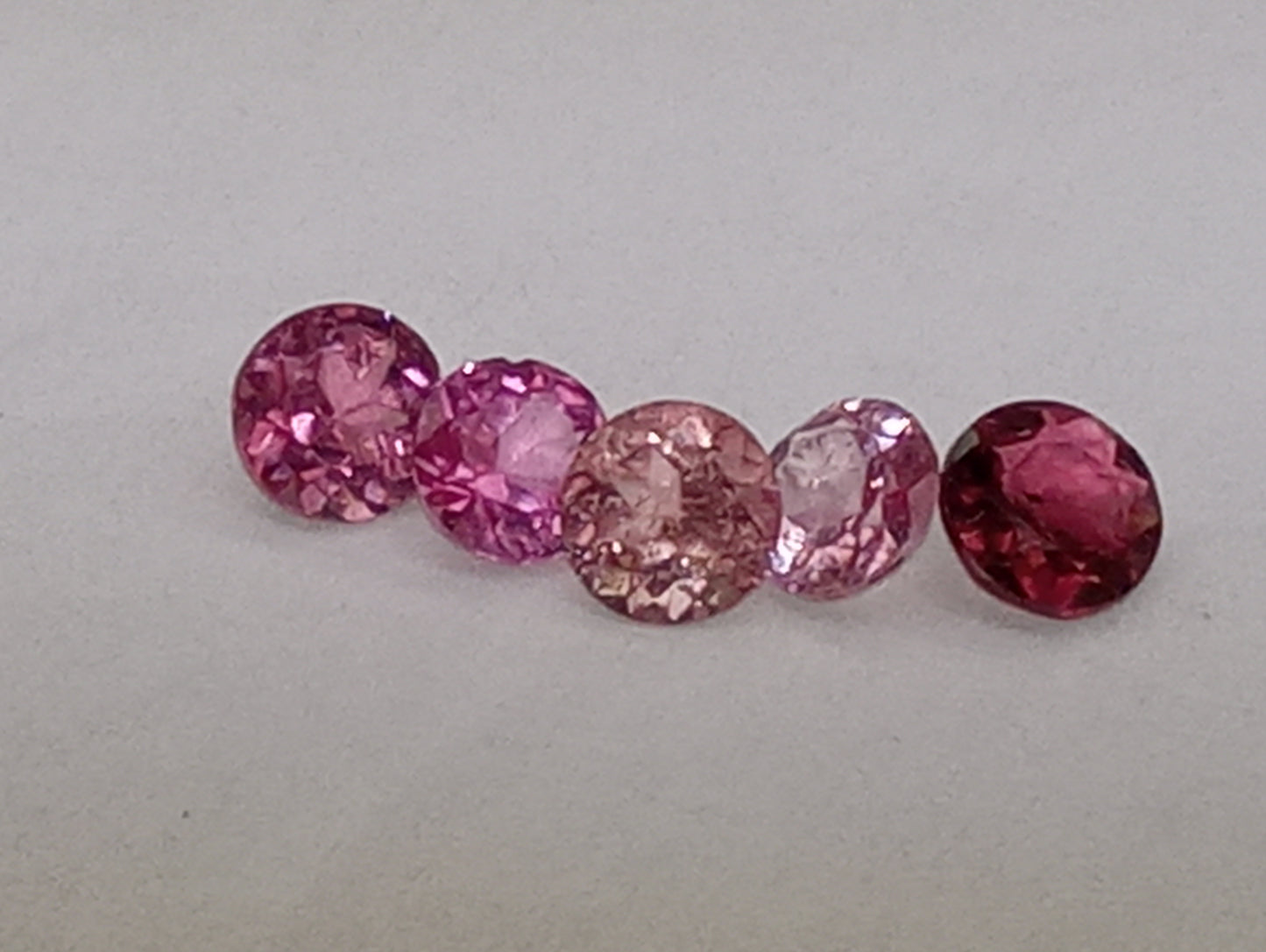 tourmaline gemstones pink, 5mm round cuts, 5 stones, 2.28ctw