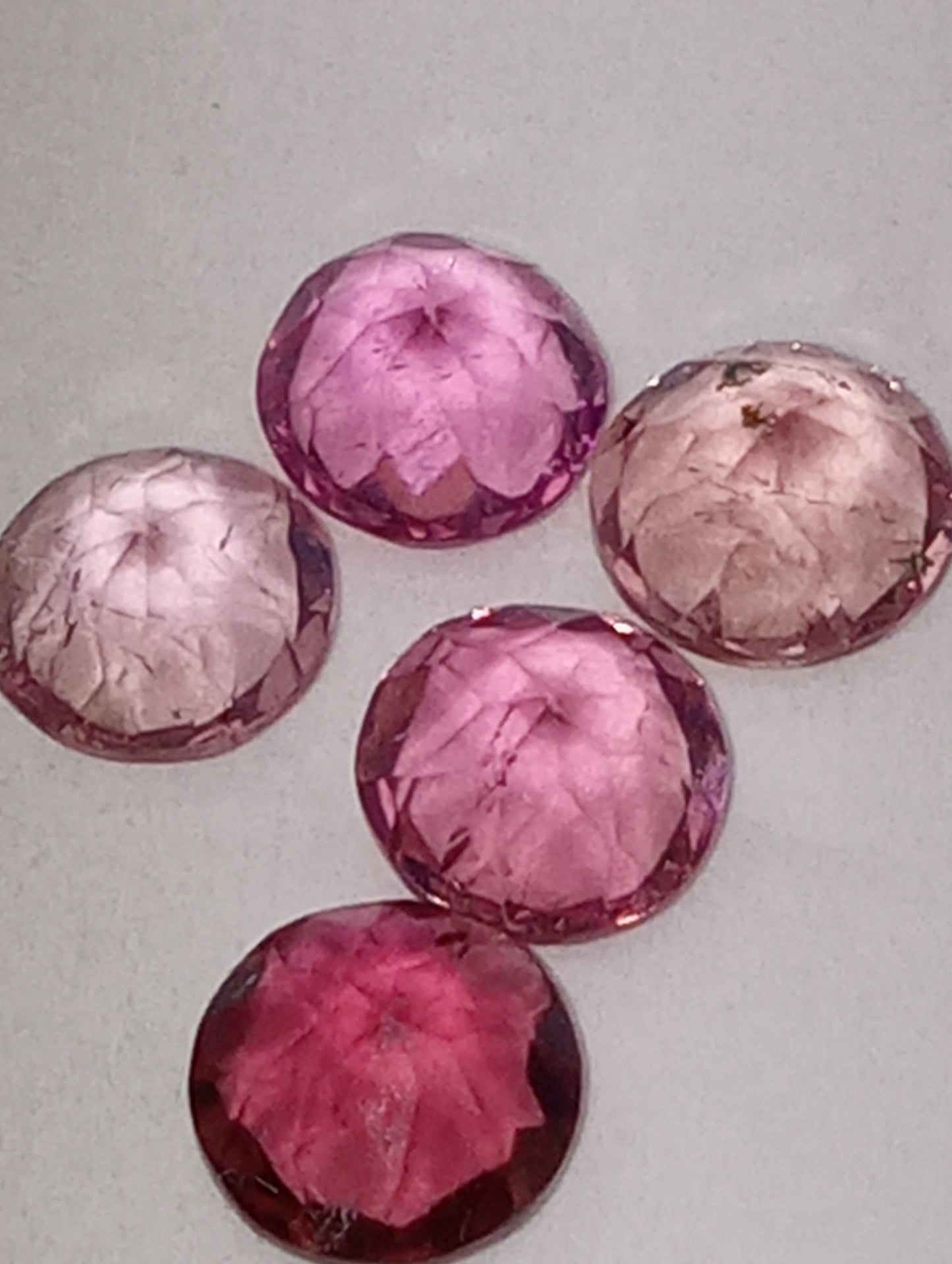 tourmaline gemstones pink, 5mm round cuts, 5 stones, 2.28ctw