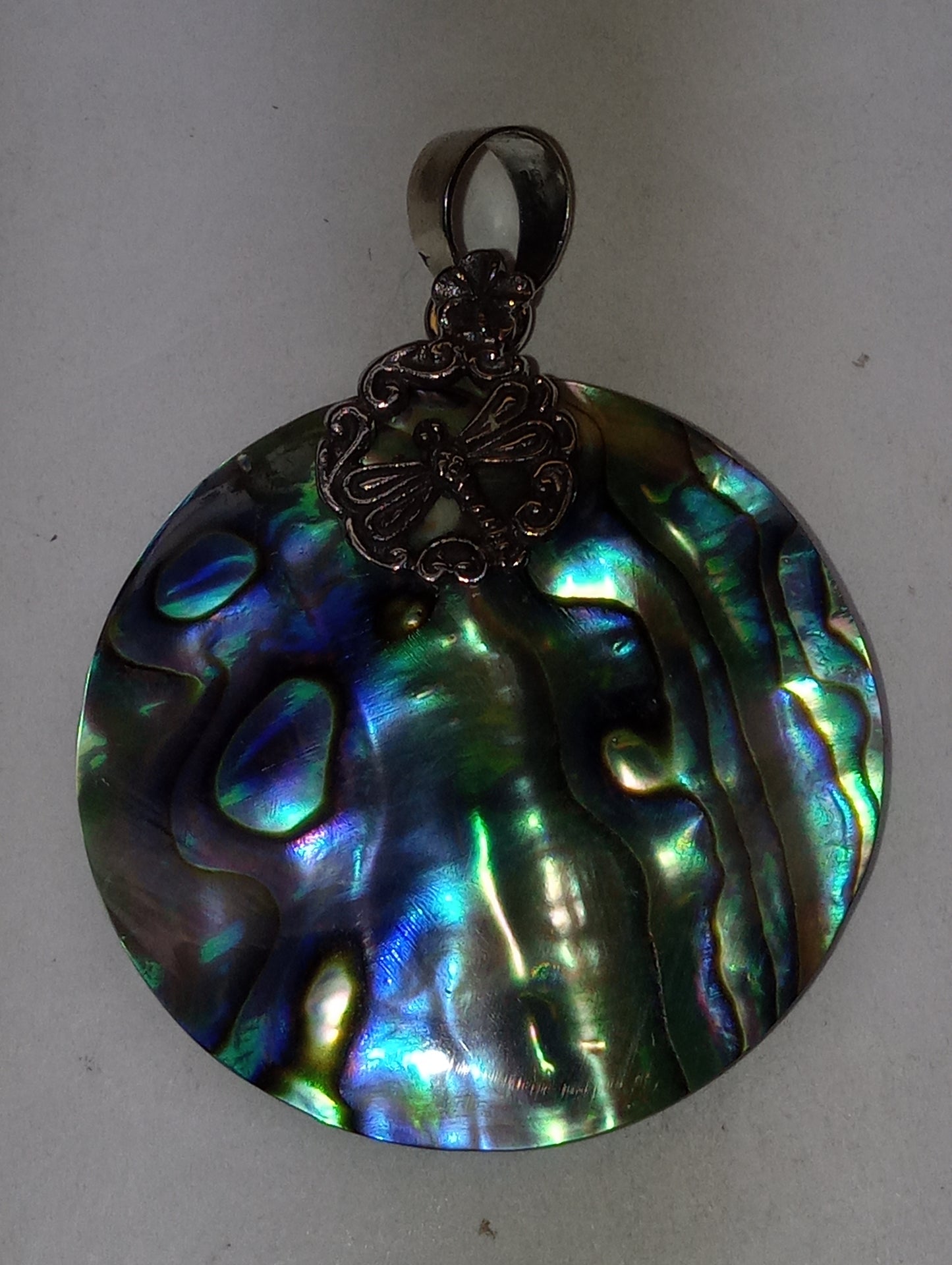 pendant Abalone shell, dragonfly, in sterling silver