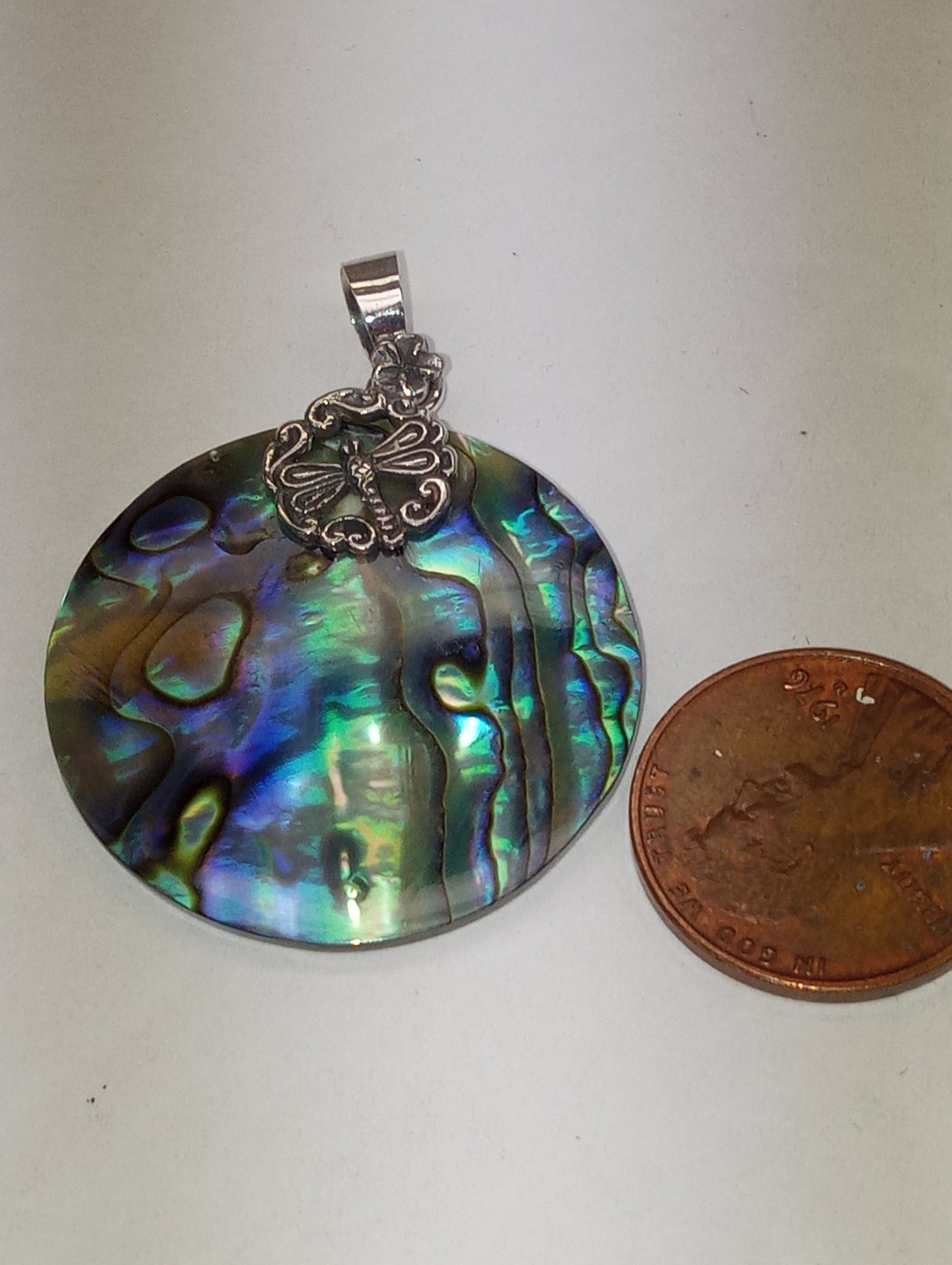 pendant Abalone shell, dragonfly, in sterling silver