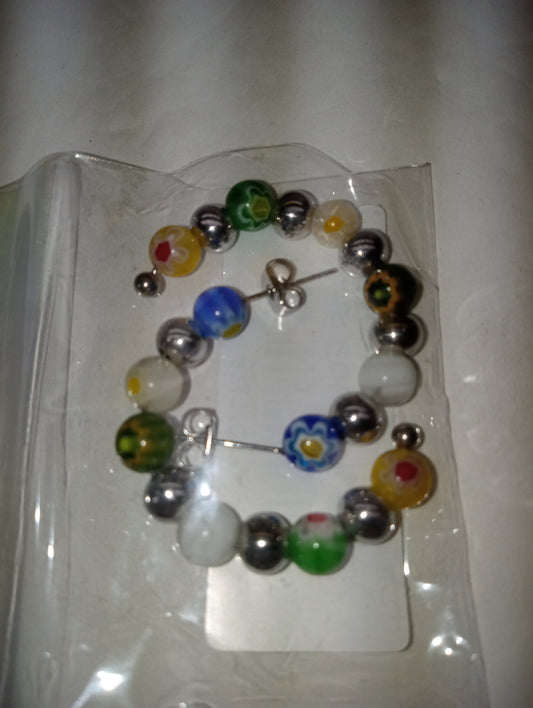 earrings Murano Style, half hoop, in stainless steel
