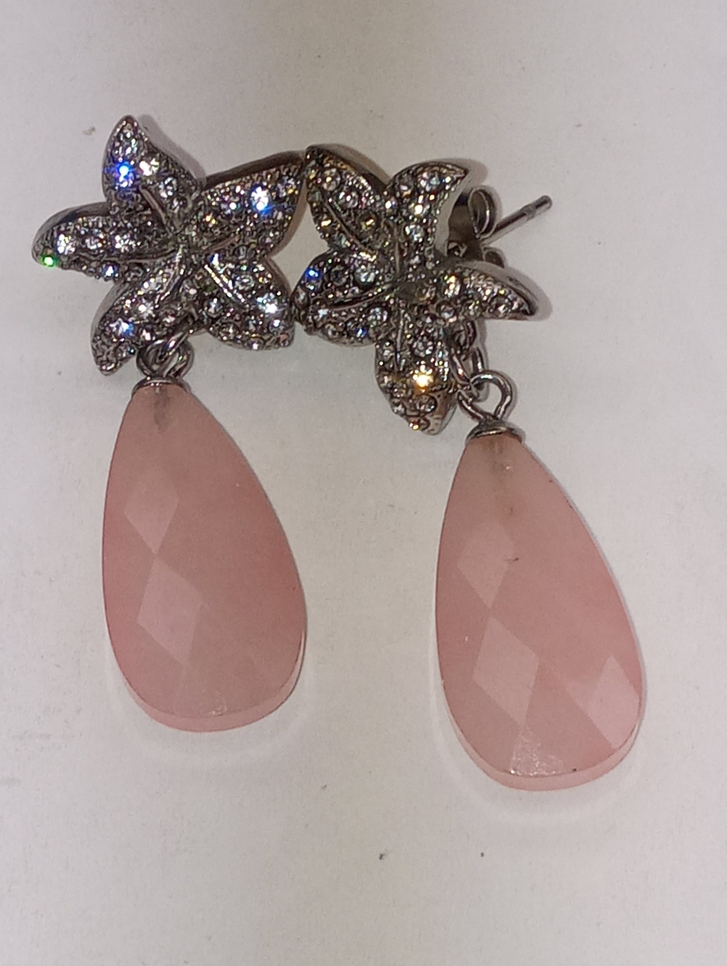 earrings Galilea rose quartz, white Austrian crystal, in stainless steel, 14.10ctw