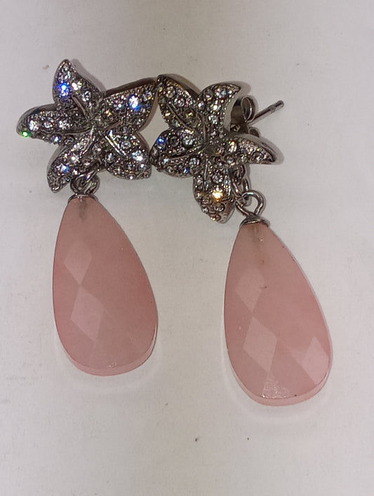 earrings Galilea rose quartz, white Austrian crystal, in stainless steel, 14.10ctw