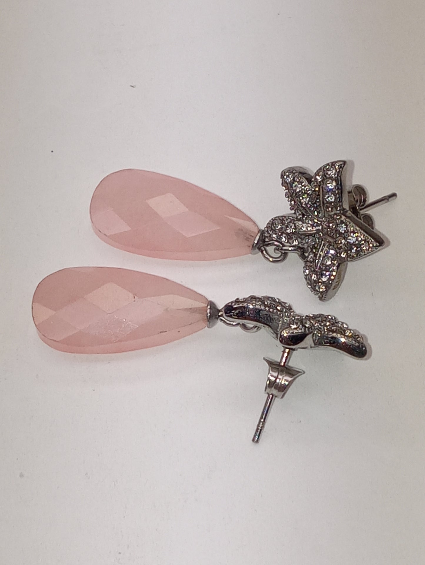 earrings Galilea rose quartz, white Austrian crystal, in stainless steel, 14.10ctw