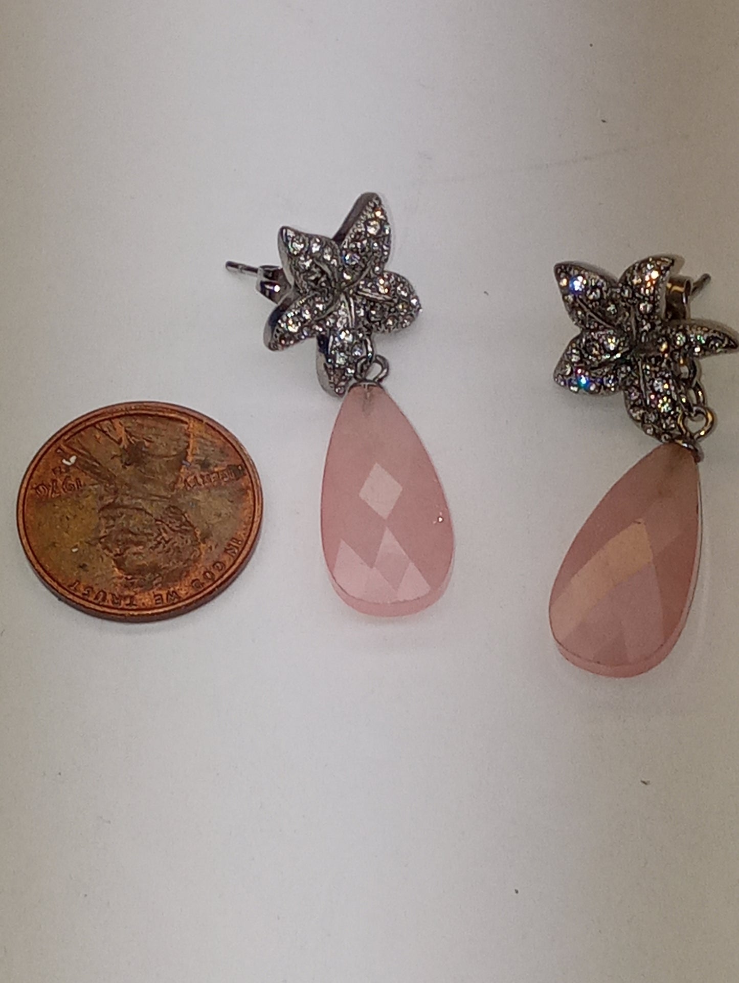 earrings Galilea rose quartz, white Austrian crystal, in stainless steel, 14.10ctw