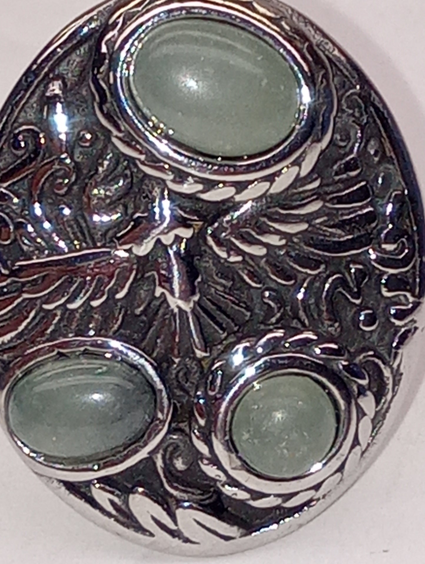 ring aventurine green, bald eagle, white stainless steel, size 7, 2.20ctw