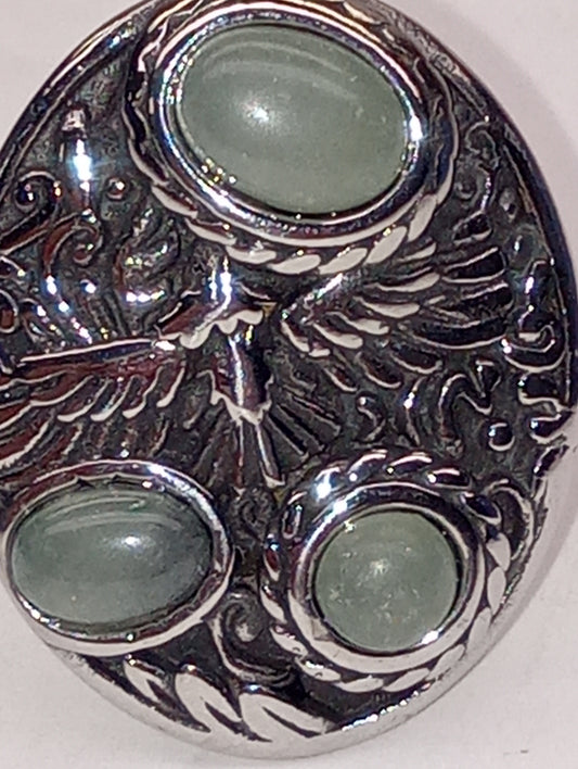 ring aventurine green, bald eagle, white stainless steel, size 7, 2.20ctw