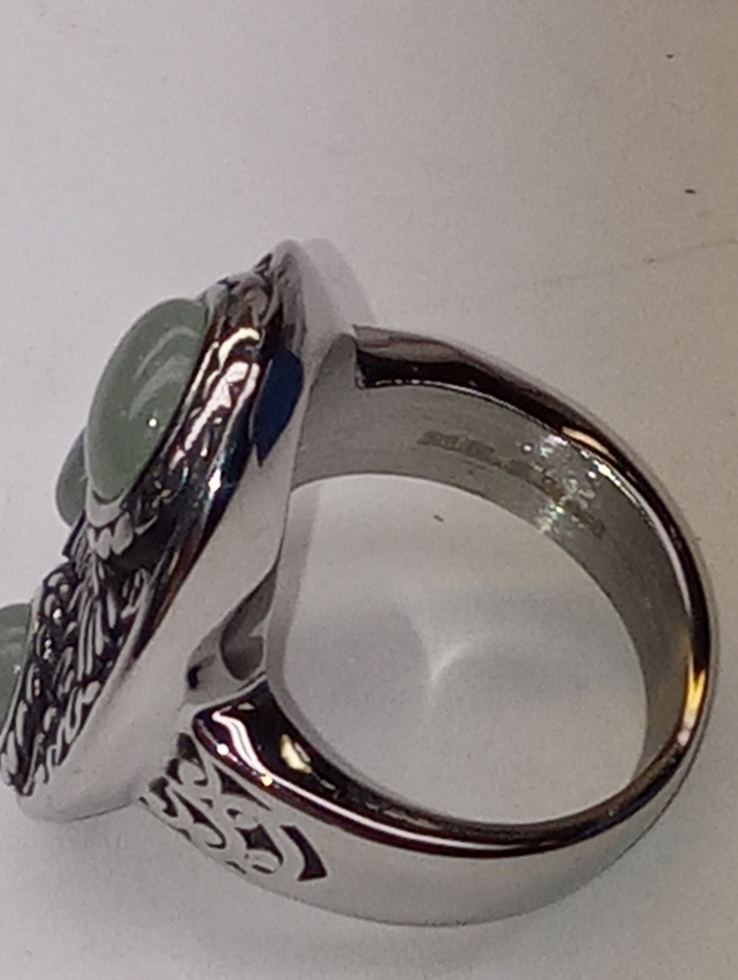 ring aventurine green, bald eagle, white stainless steel, size 7, 2.20ctw