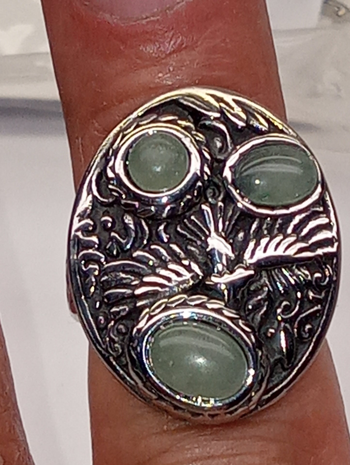 ring aventurine green, bald eagle, white stainless steel, size 7, 2.20ctw