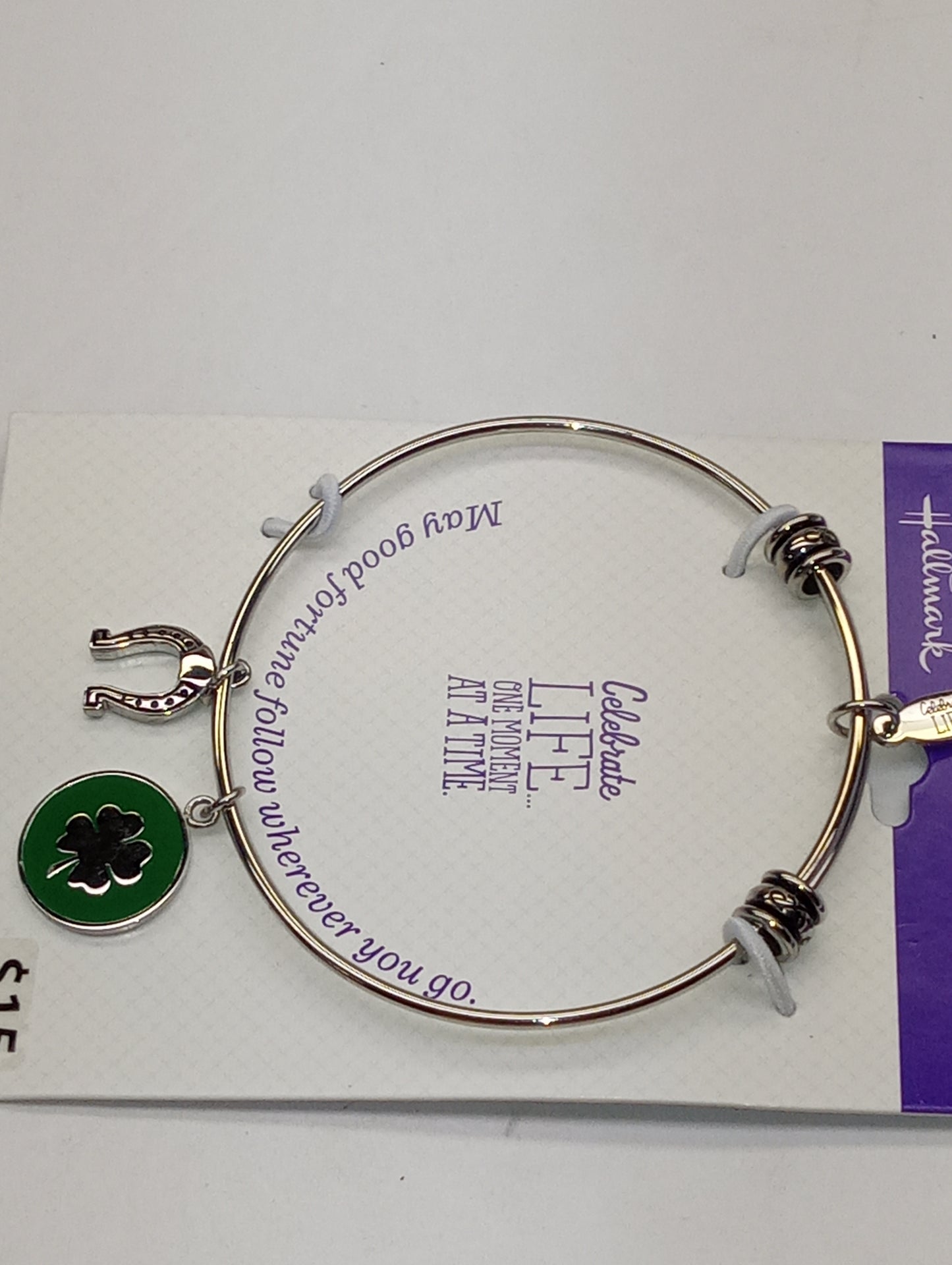 bracelet Hallmark bangle expandable, horseshoe, 4 leaf clover, lucky charm, 8.5 inches