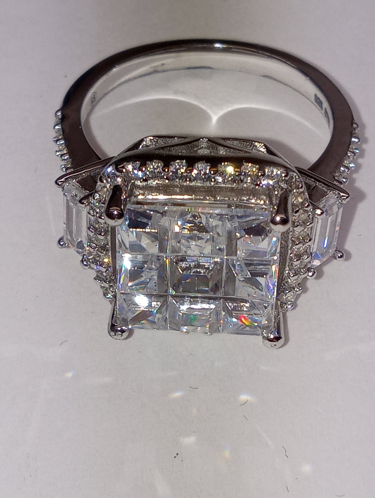 ring LUSTRO STELLA(TM). cz, squared cut, in sterling silver, size 7, 9.20ctw