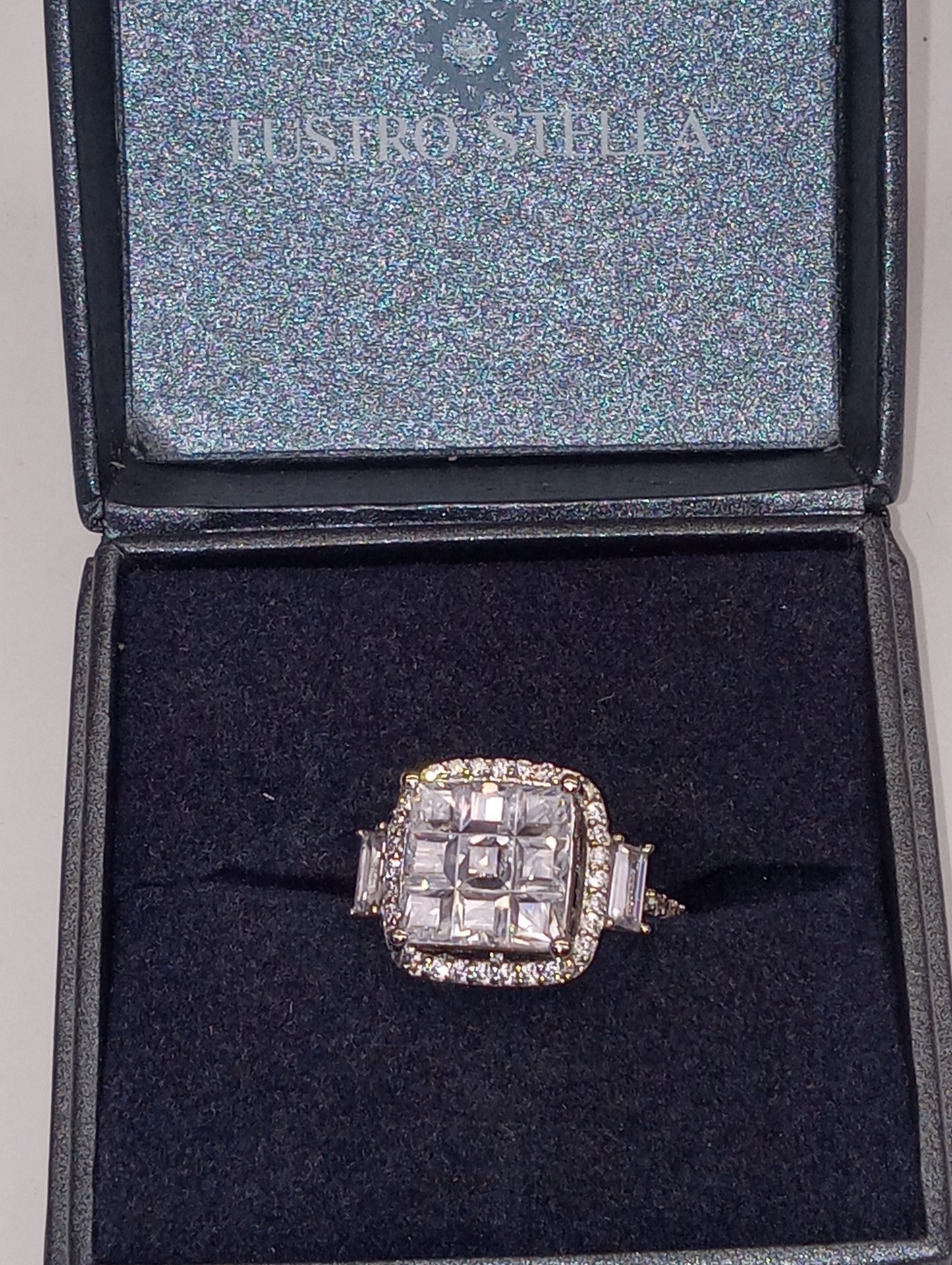 ring LUSTRO STELLA(TM). cz, squared cut, in sterling silver, size 7, 9.20ctw