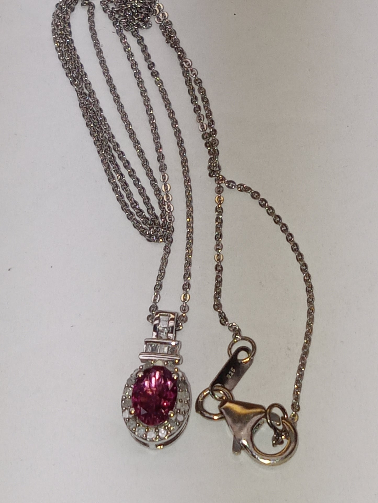 pendant necklace Morro Redondo pink tourmaline(oval 7mmx5mm), diamond .15ct, 20 inches in platinum over sterling silver