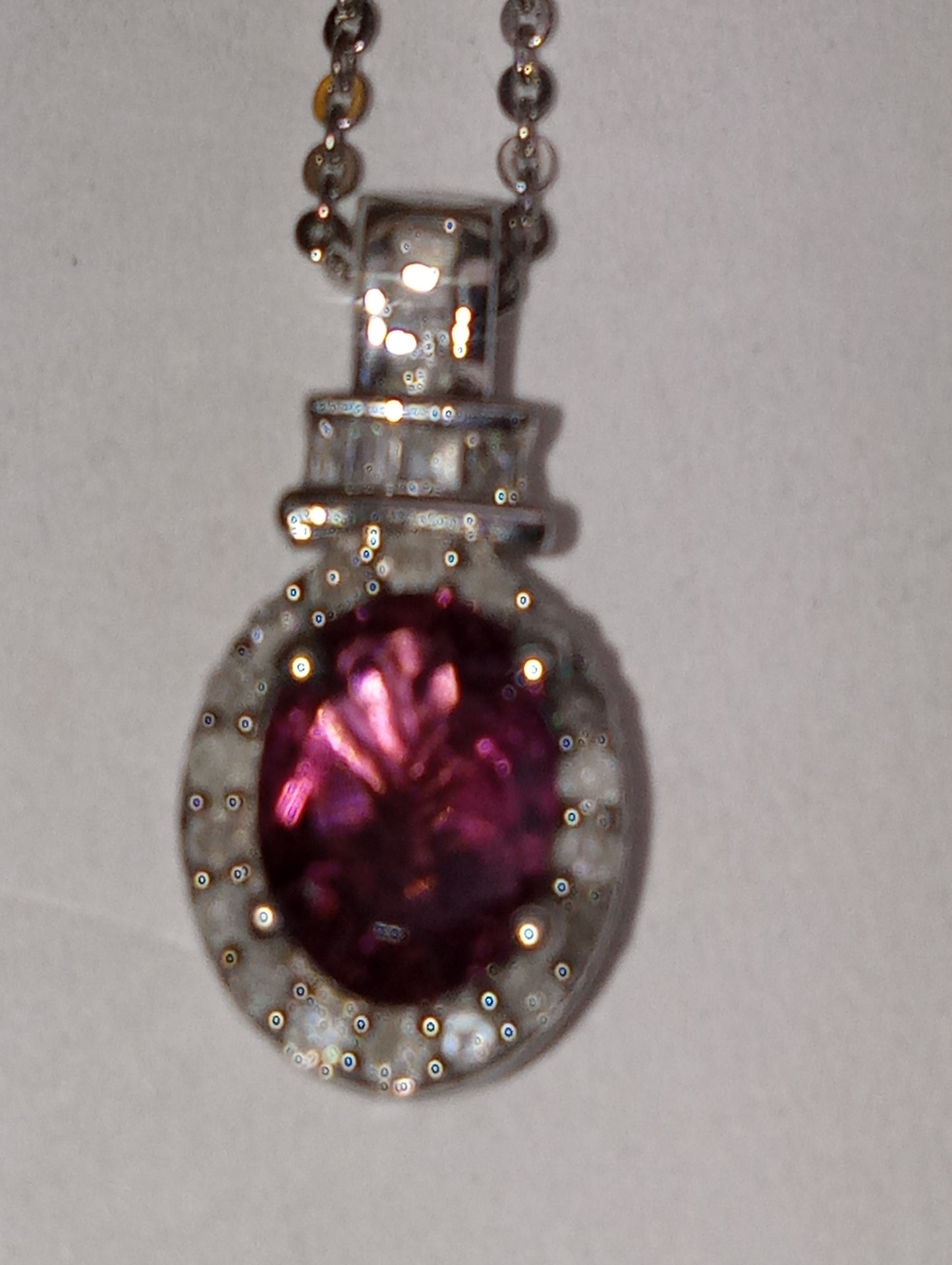 pendant necklace Morro Redondo pink tourmaline(oval 7mmx5mm), diamond .15ct, 20 inches in platinum over sterling silver