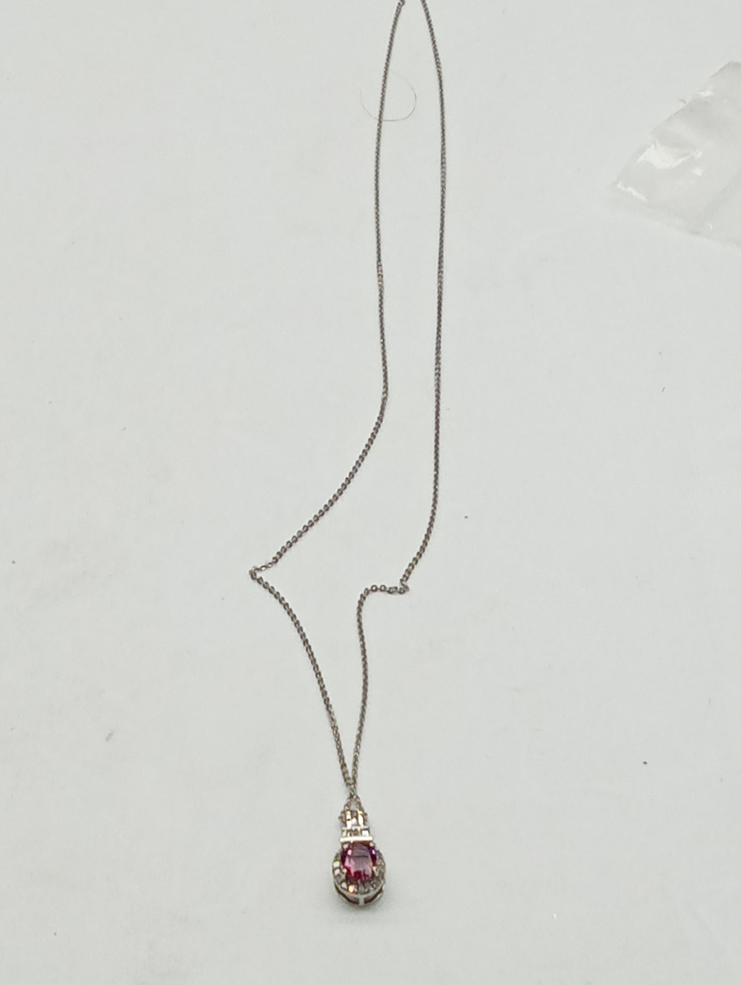 pendant necklace Morro Redondo pink tourmaline(oval 7mmx5mm), diamond .15ct, 20 inches in platinum over sterling silver