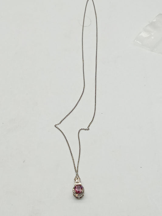 pendant necklace Morro Redondo pink tourmaline(oval 7mmx5mm), diamond .15ct, 20 inches in platinum over sterling silver
