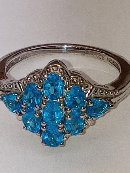 ring Malagasy neon apatite, flower, in platinum over sterling silver, size 8, 1.50ctw