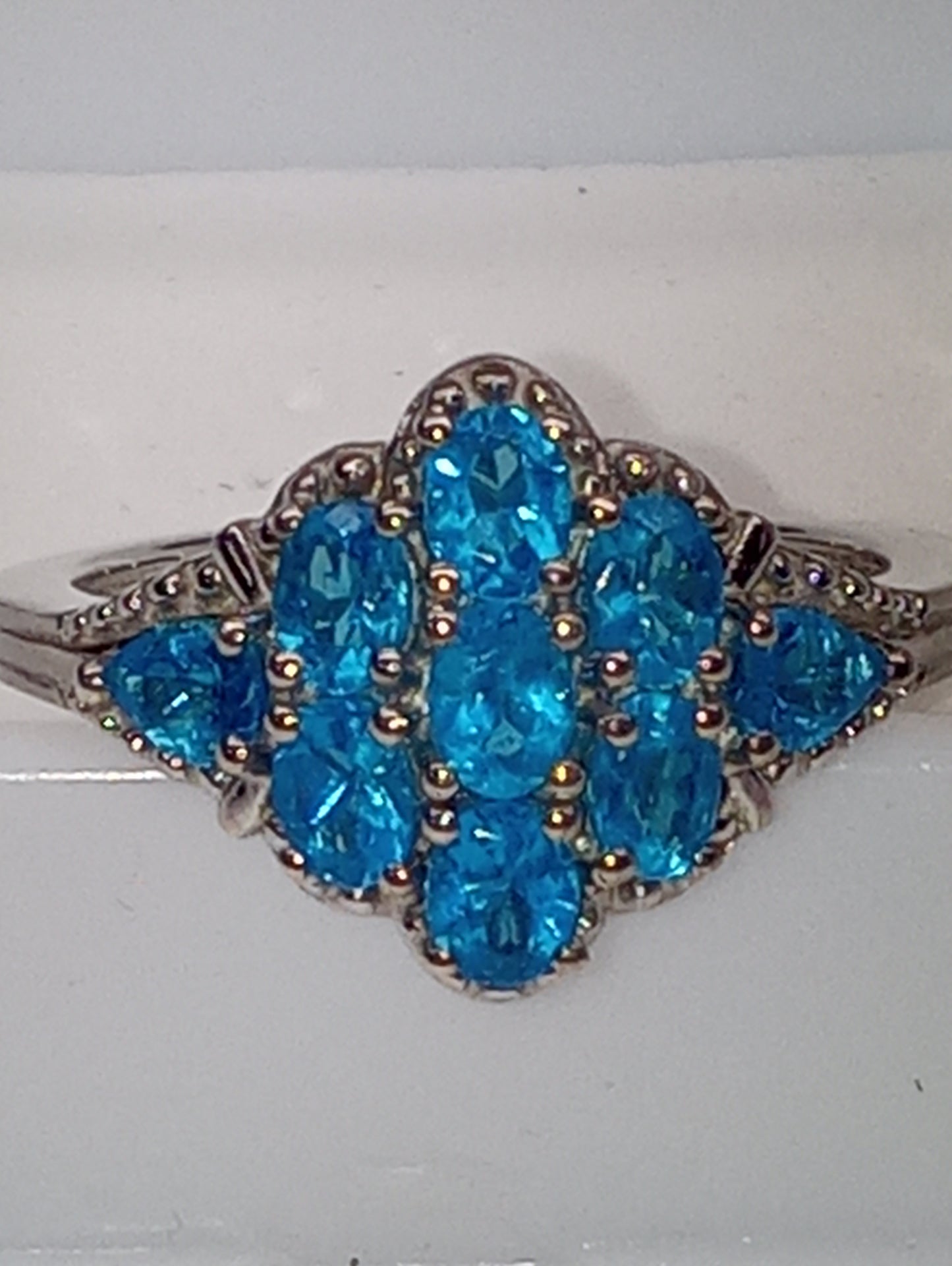 ring Malagasy neon apatite, flower, in platinum over sterling silver, size 8, 1.50ctw