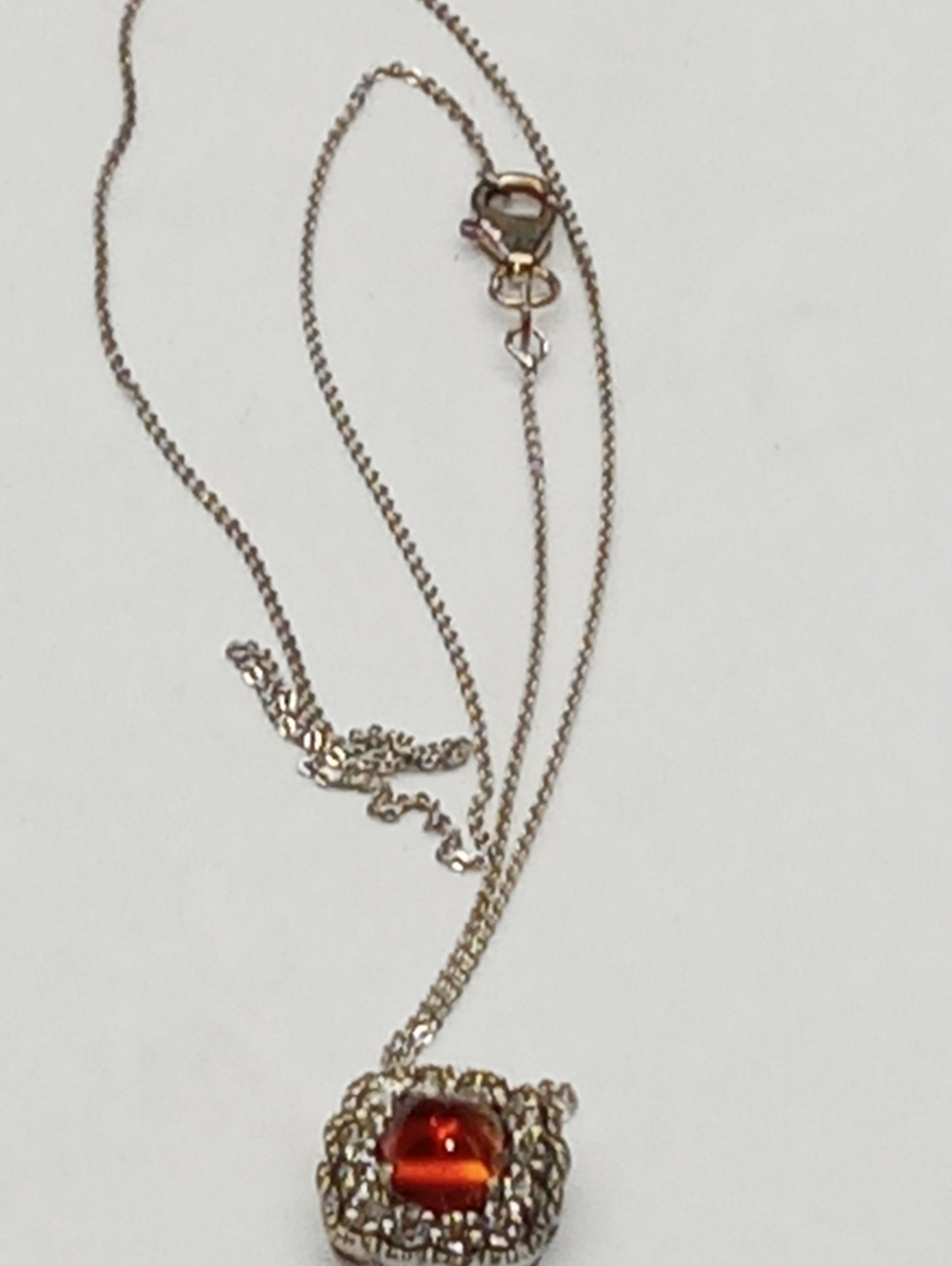 pendant necklace cherry citrine, white zircon Halo, in platinum over sterling silver, 20inches, 2.85ctw