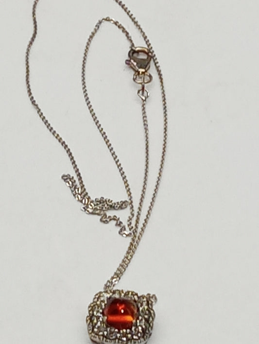 pendant necklace cherry citrine, white zircon Halo, in platinum over sterling silver, 20inches, 2.85ctw