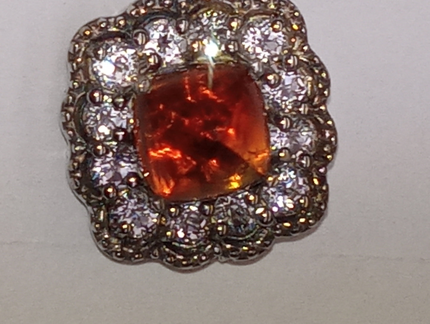 pendant necklace cherry citrine, white zircon Halo, in platinum over sterling silver, 20inches, 2.85ctw