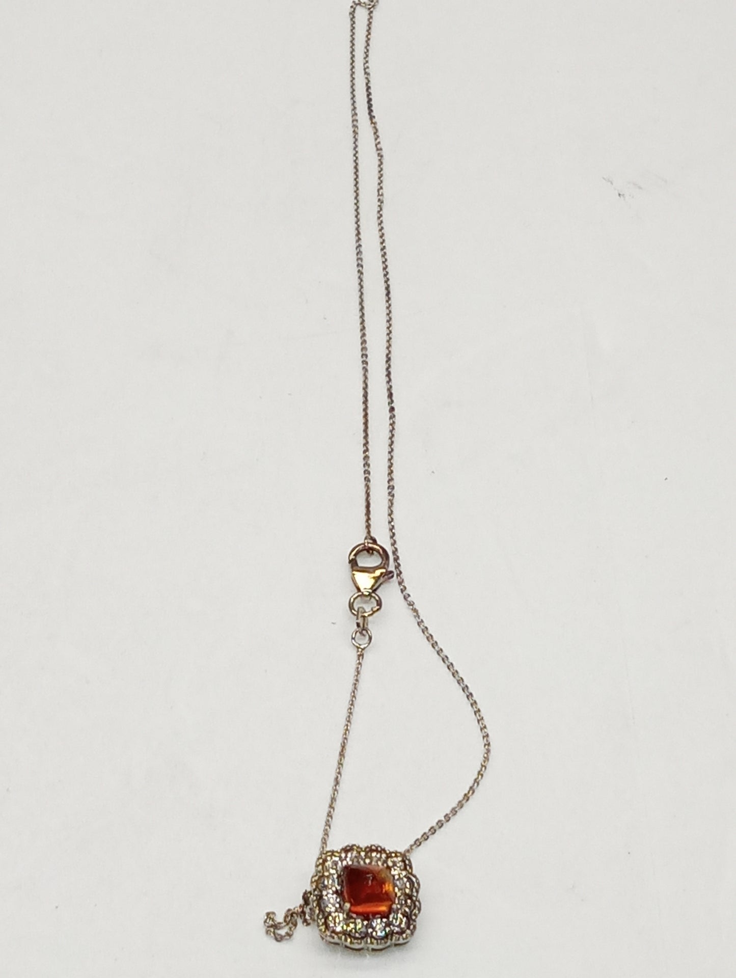 pendant necklace cherry citrine, white zircon Halo, in platinum over sterling silver, 20inches, 2.85ctw