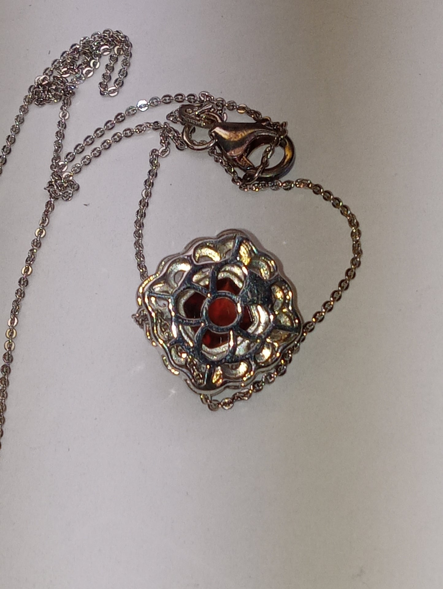 pendant necklace cherry citrine, white zircon Halo, in platinum over sterling silver, 20inches, 2.85ctw