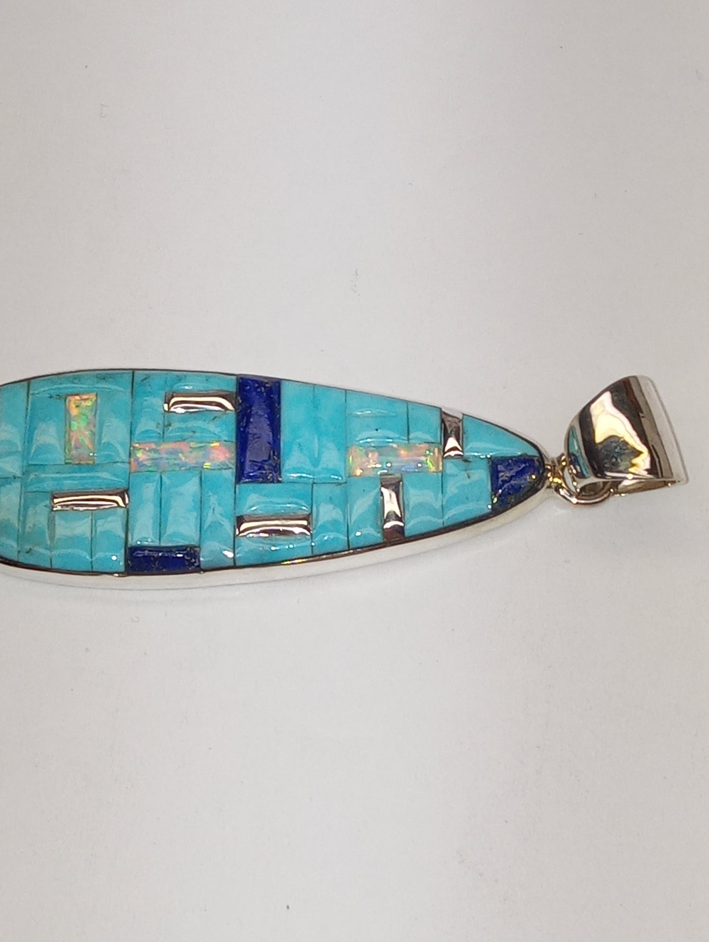 pendant Santa Fe Style multi-gemstone, lab created opal, in sterling silver