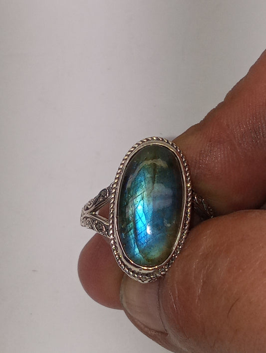 ring Bali Legacy, Malagasy labradorite, in sterling silver, size 10, 9.90ctw