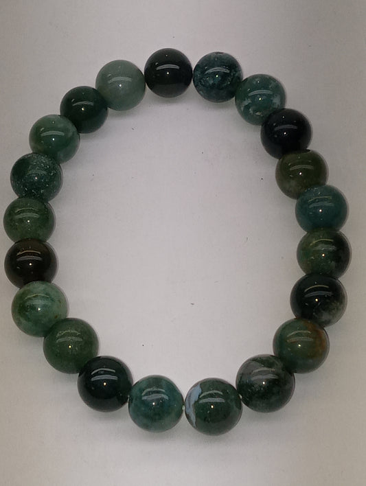 bracelet, moss agate stretch beaded, 155ctw