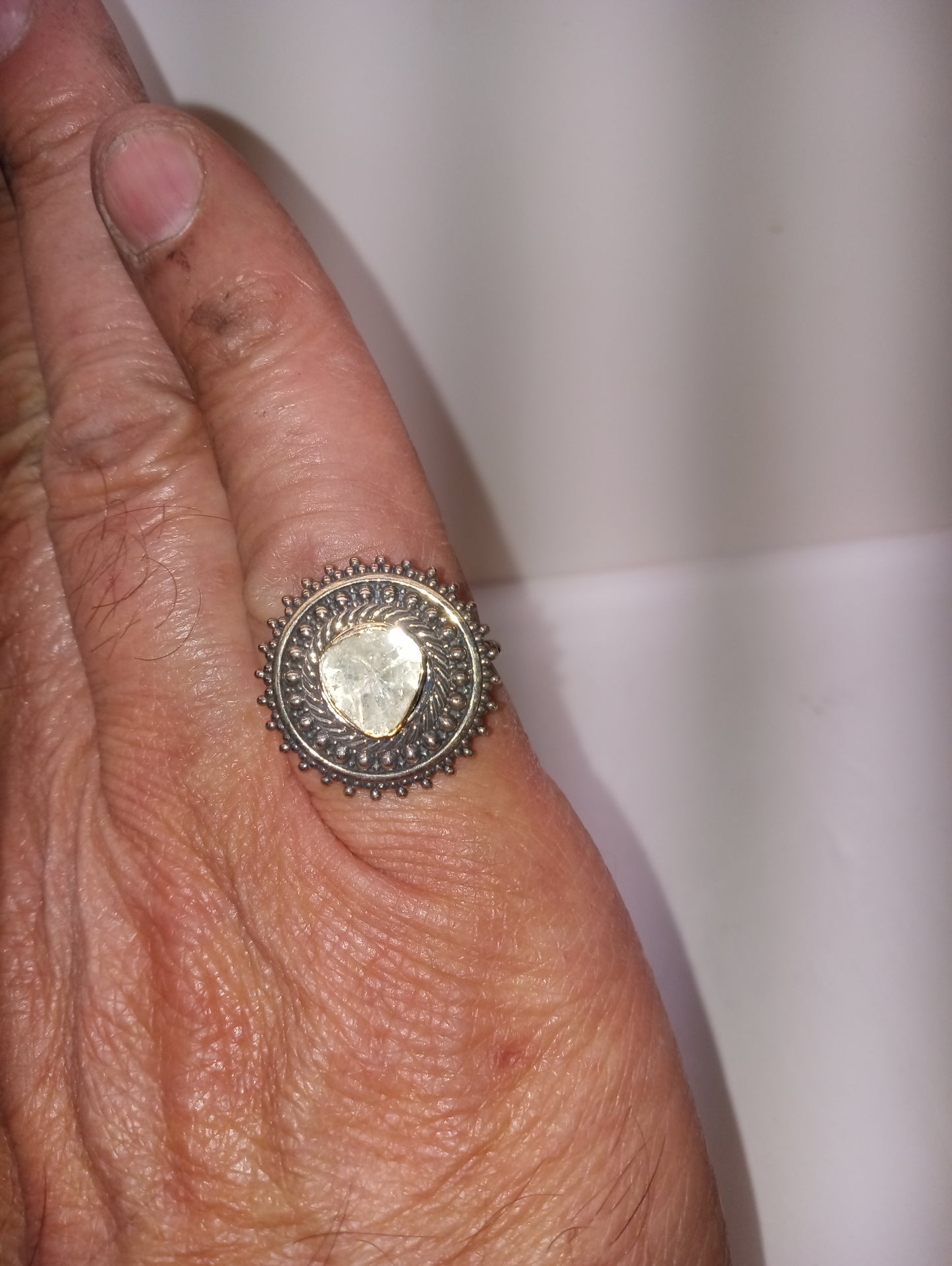 ring Polki Diamond, Mandala, in sterling silver, size 8, .33ctw