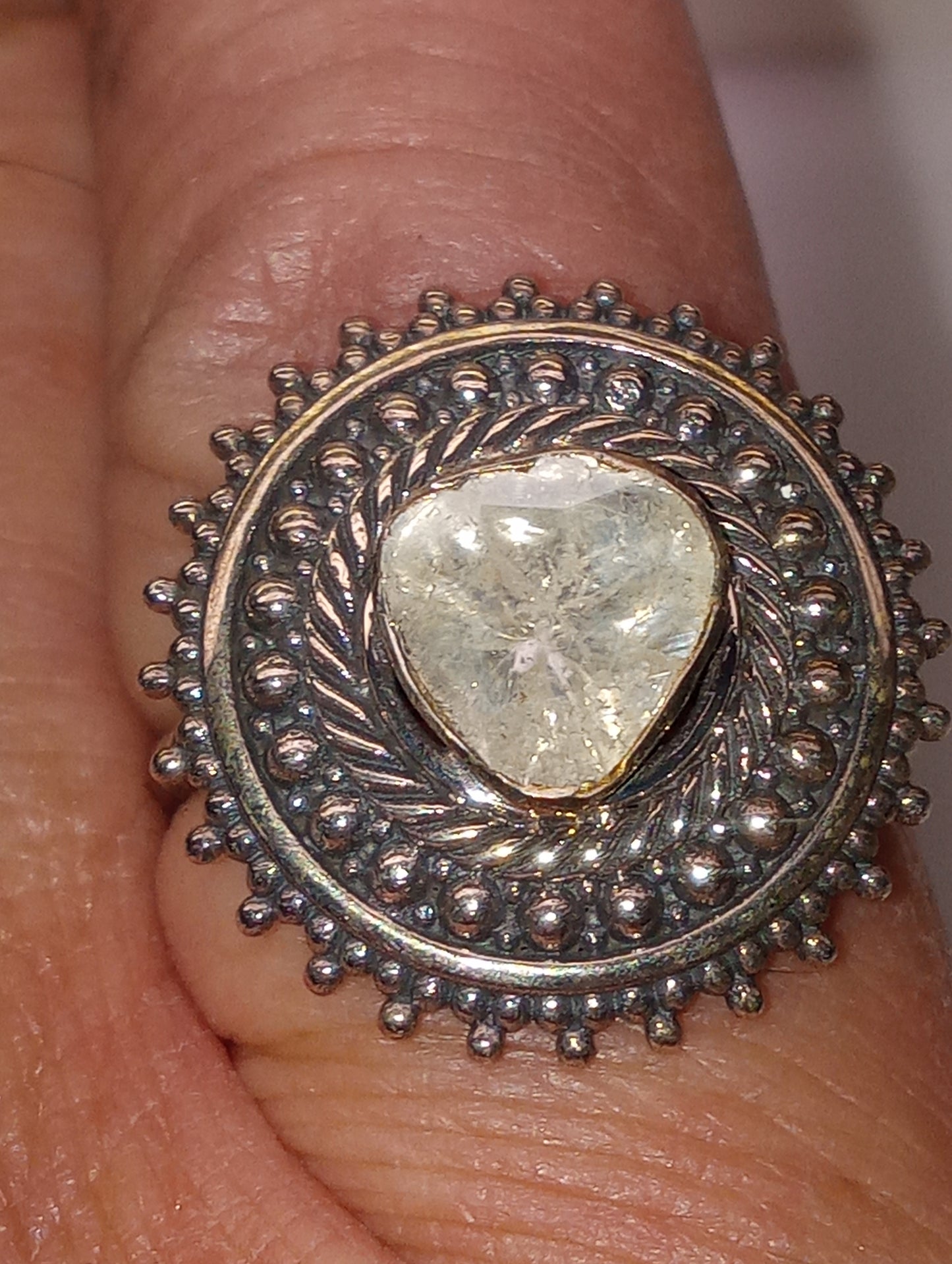 ring Polki Diamond, Mandala, in sterling silver, size 8, .33ctw
