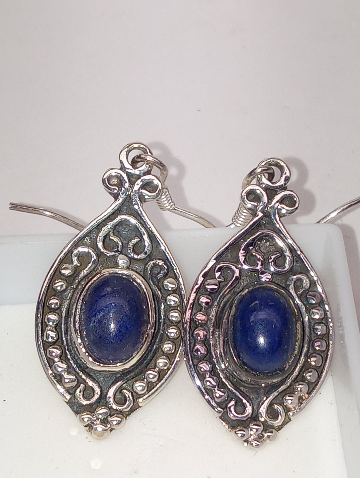earrings Artisan Crafted Lapis Lazuli dangles in sterling silver