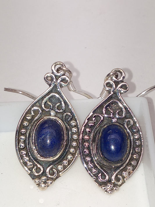 earrings Artisan Crafted Lapis Lazuli dangles in sterling silver