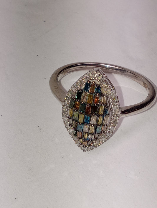 ring multi diamond natural and IR, marquise shape cluster in rhodium and platinum over sterling silver, size 9, .5ctw
