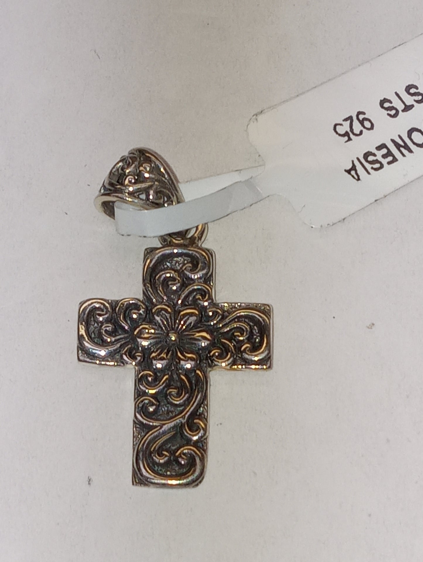 Pendant Bali Legacy cross floral in sterling silver, no chain, 2.6g