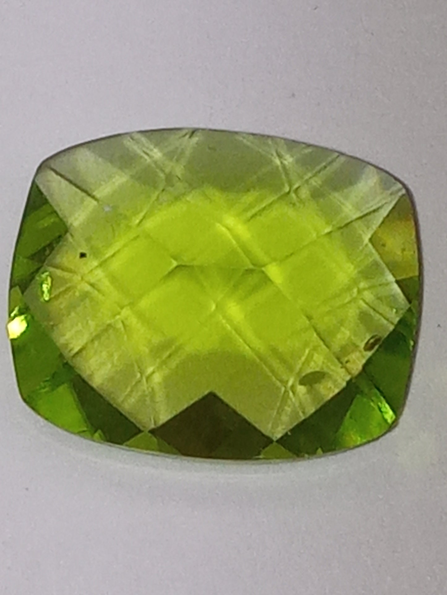 peridot gemstone Burma, 12mmx10mm cushion cut, 4.64ct