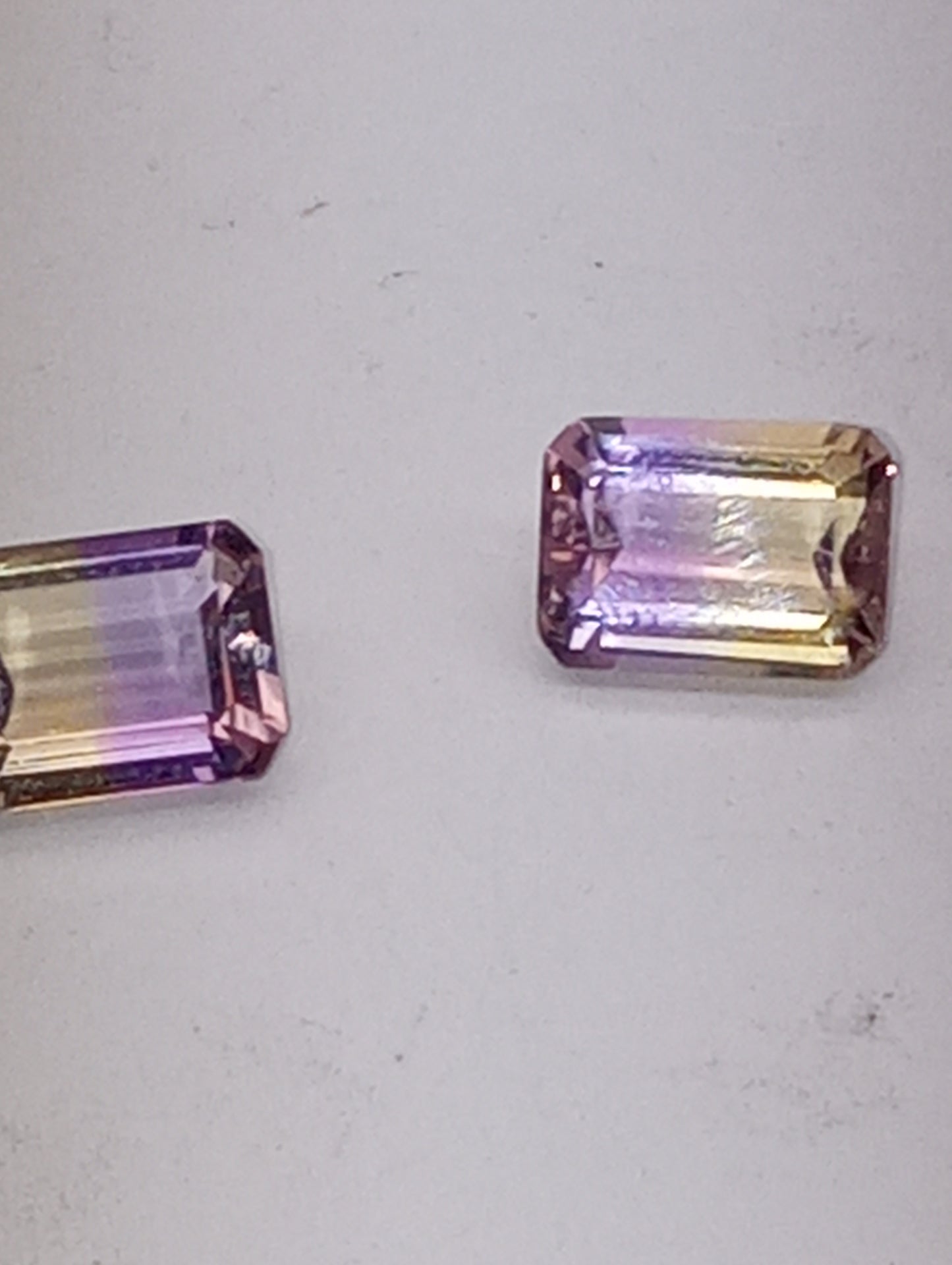 ametrine gemstones, 8mmx6mm emerald cuts, 2 stones matched pair, 2.90ctw