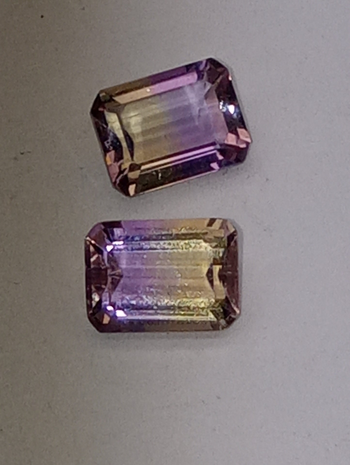 ametrine gemstones, 8mmx6mm emerald cuts, 2 stones matched pair, 2.90ctw