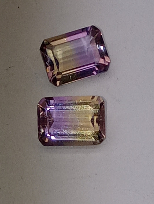 ametrine gemstones, 8mmx6mm emerald cuts, 2 stones matched pair, 2.90ctw