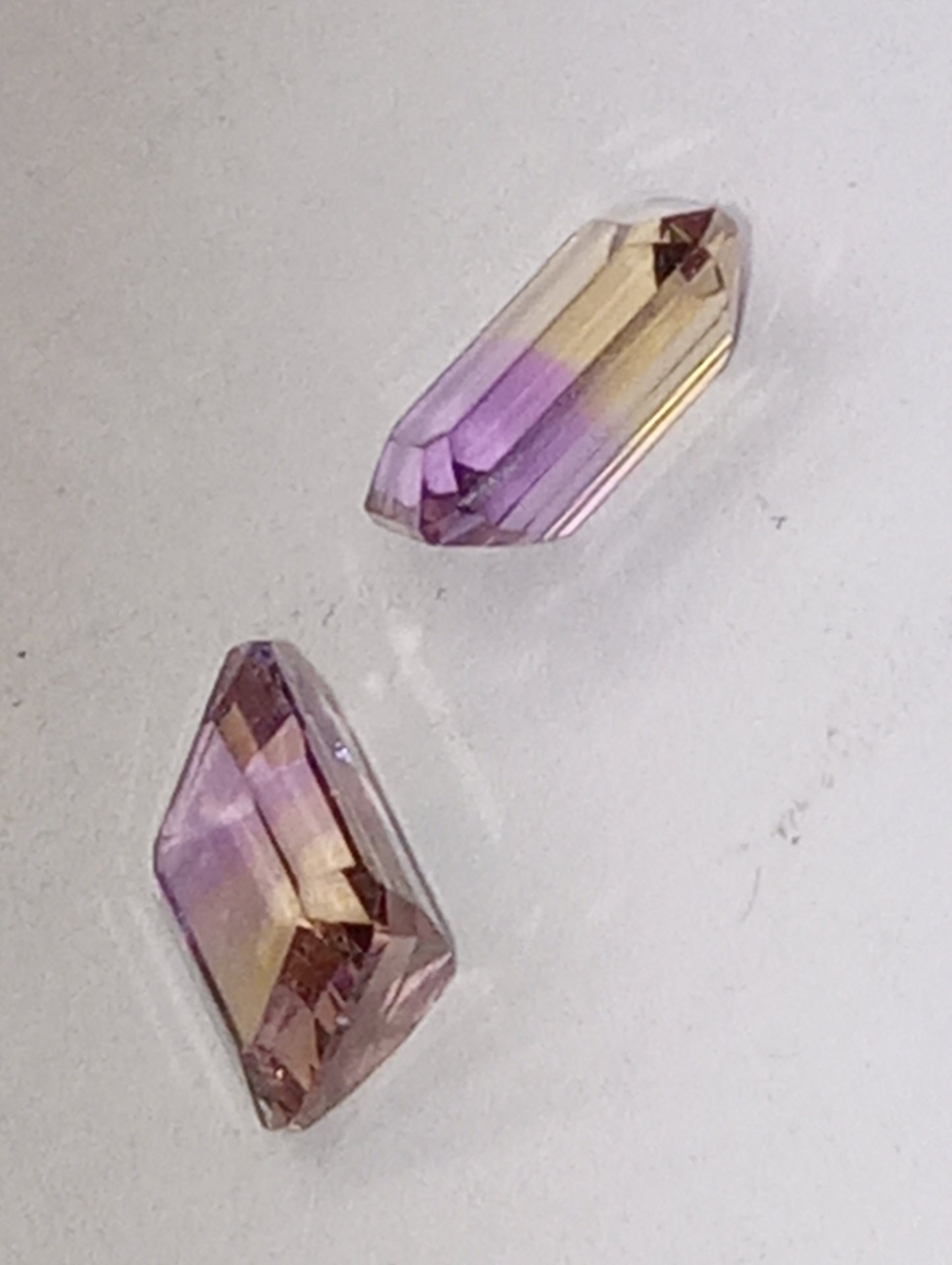 ametrine gemstones, 8mmx6mm emerald cuts, 2 stones matched pair, 2.90ctw