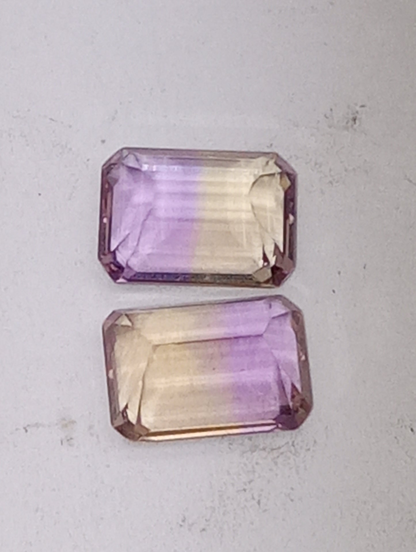 ametrine gemstones, 8mmx6mm emerald cuts, 2 stones matched pair, 2.90ctw