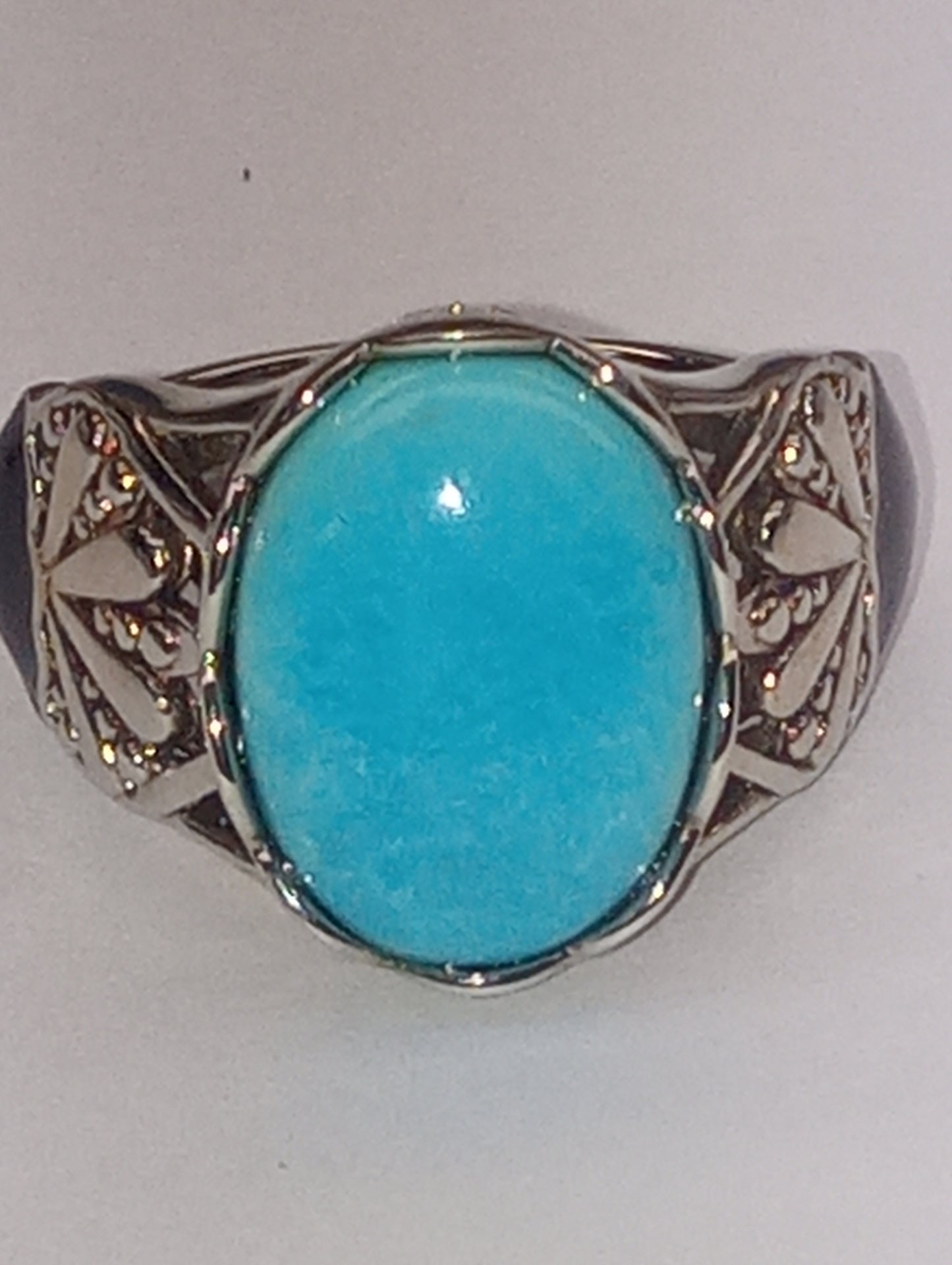 ring Sleeping Beauty Turquoise, in rhodium over sterling silver, size6, 4.75ctw