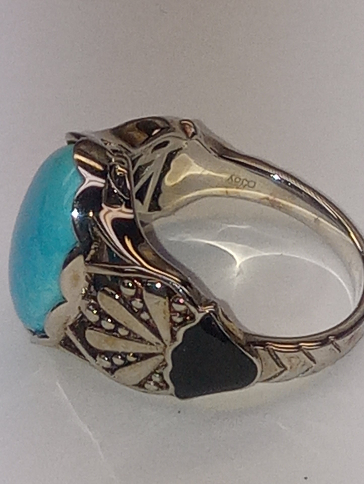ring Sleeping Beauty Turquoise, in rhodium over sterling silver, size6, 4.75ctw