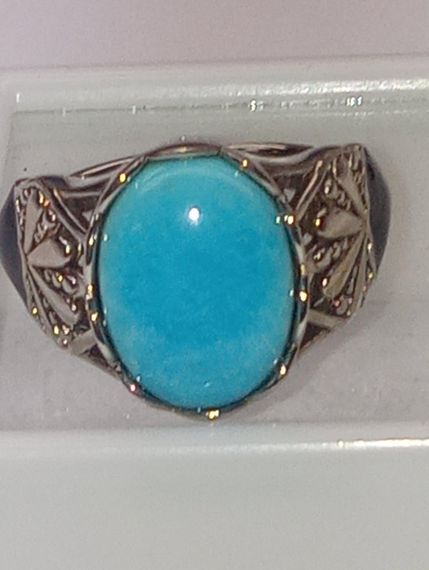 ring Sleeping Beauty Turquoise, in rhodium over sterling silver, size6, 4.75ctw