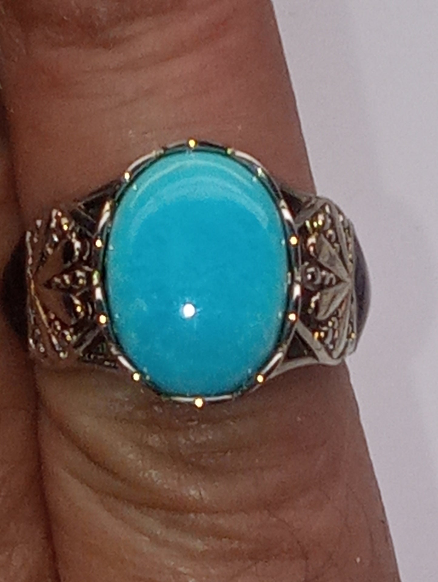 ring Sleeping Beauty Turquoise, in rhodium over sterling silver, size6, 4.75ctw