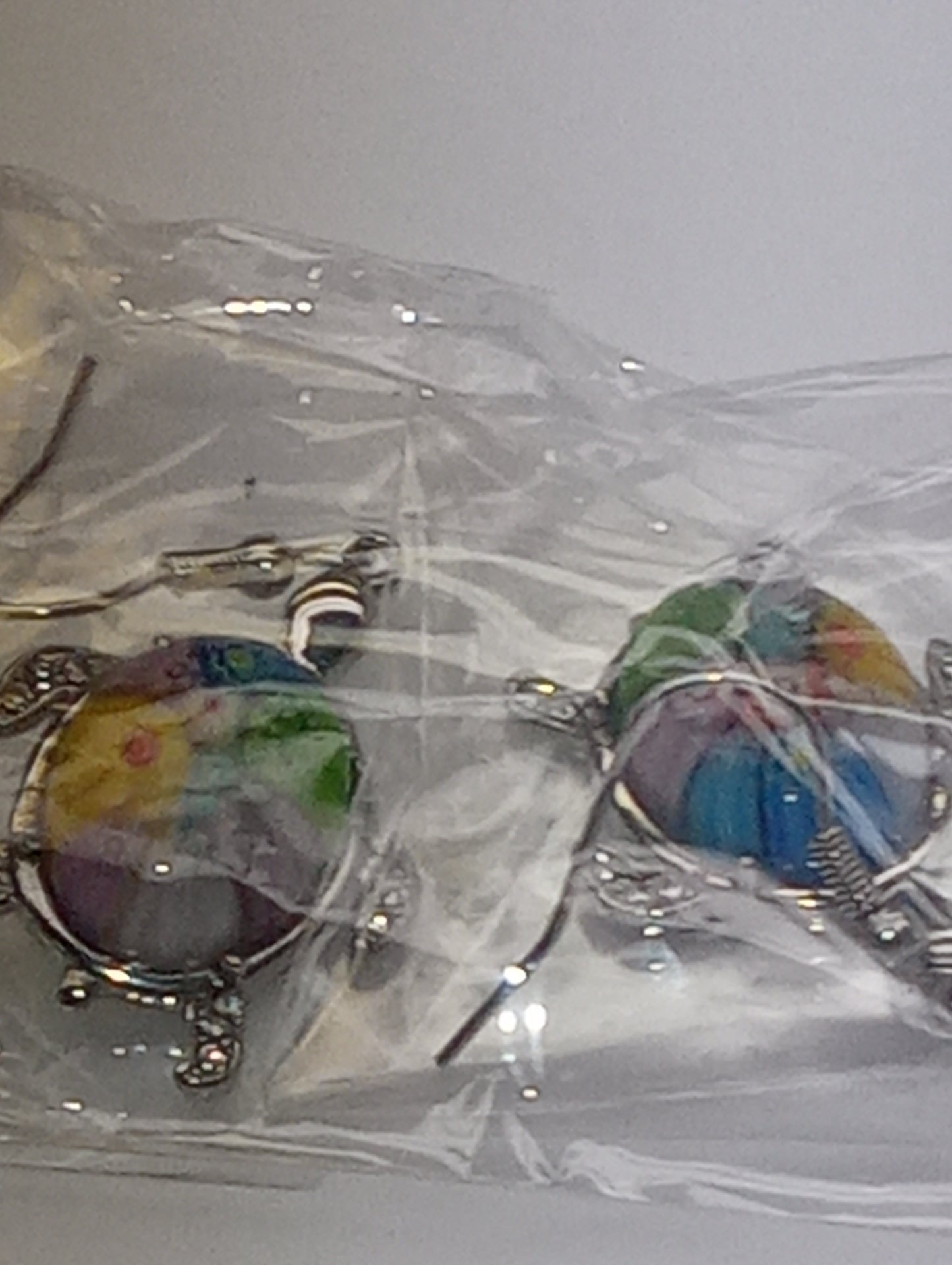earrings Murano Style, Austrian Crystal, turtle in stainless steel